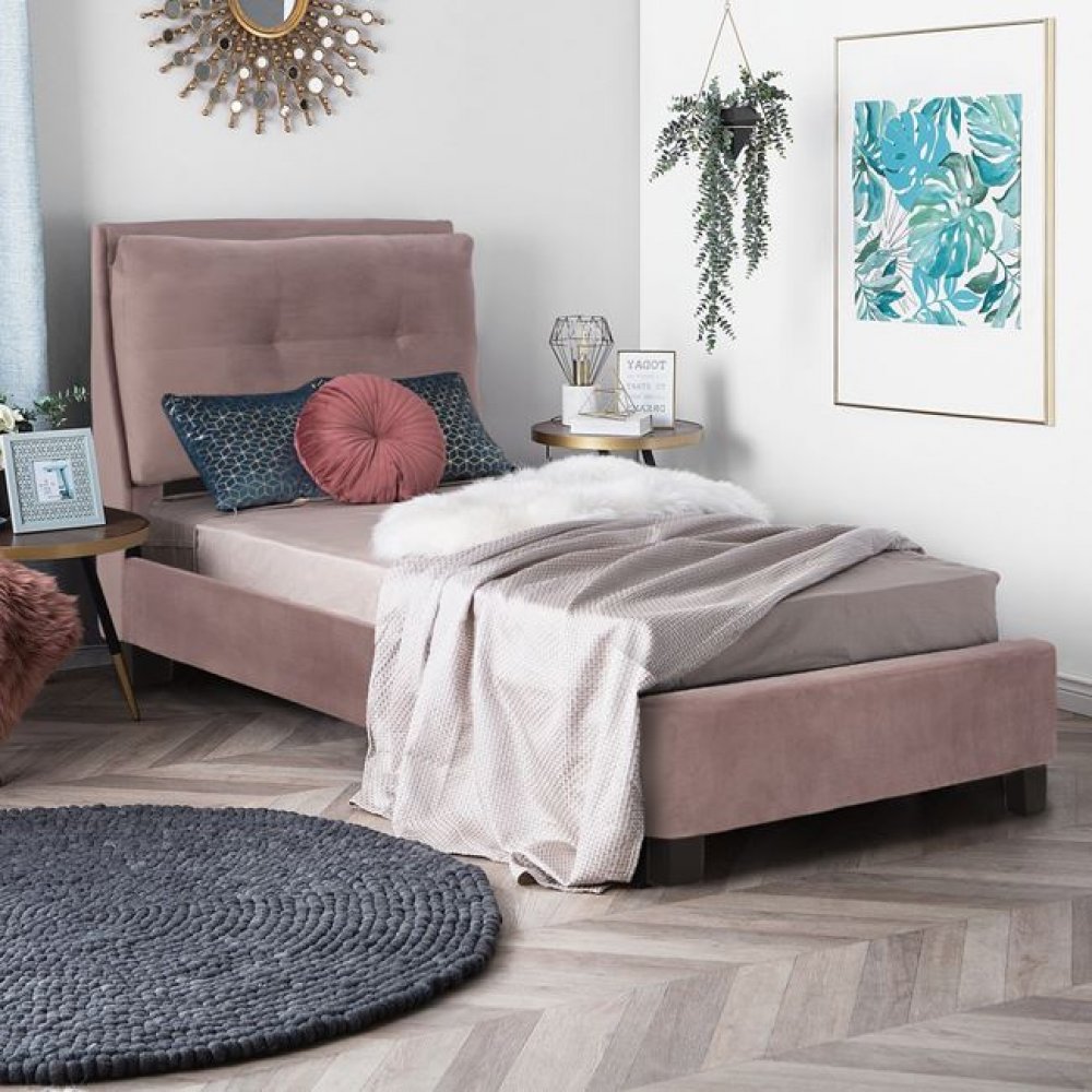 Κρεβάτι μονό "RILEY" από ύφασμα σε χρώμα σάπιο μήλο 99x222x106