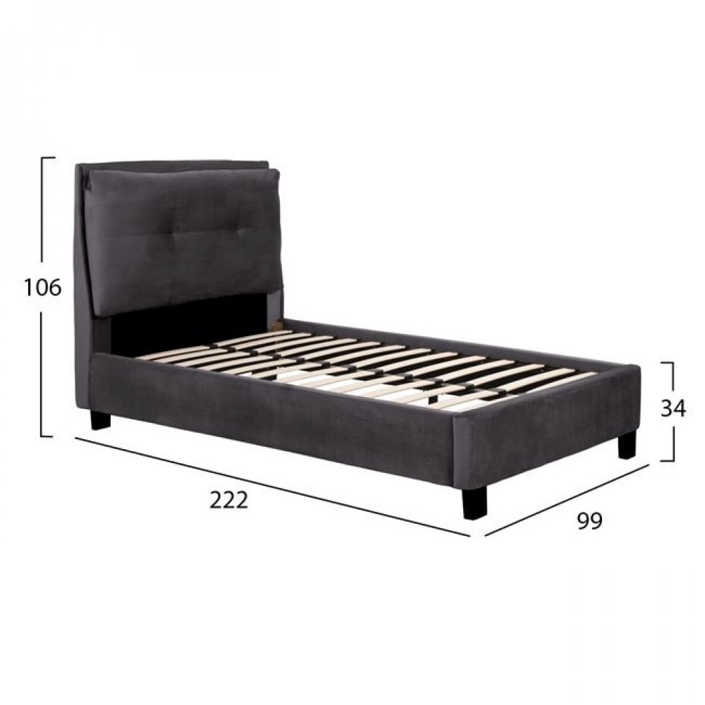 Κρεβάτι μονό "RILEY" από ύφασμα σε χρώμα γκρι 99x222x106