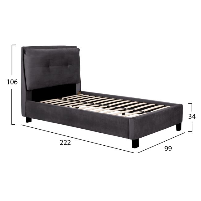 Κρεβάτι μονό "RILEY" από ύφασμα σε χρώμα γκρι 99x222x106