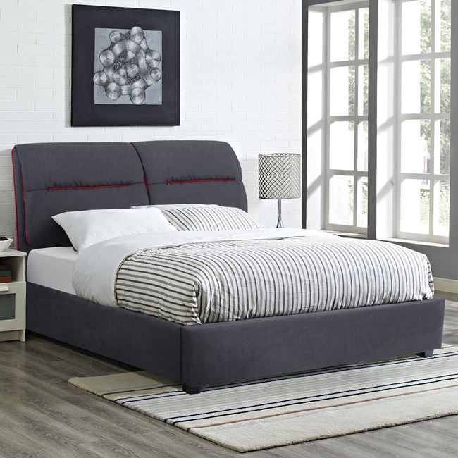 Κρεβάτι διπλό "KENDRA" από ύφασμα σε χρώμα γκρι/κόκκινο 150x200