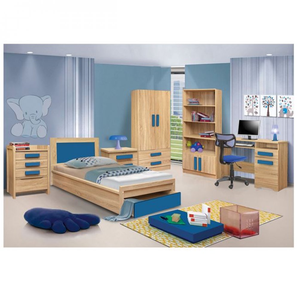 Κρεβάτι "PLAYROOM" με συρτάρι σε χρώμα σονόμα/μπλε 90x190