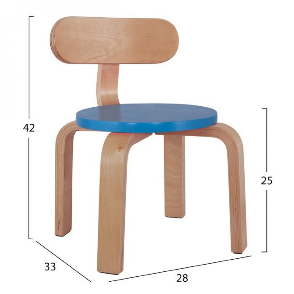Καρέκλα παιδική "MATILDA" από ξύλο σε χρώμα φυσικό/μπλε 28x33x42