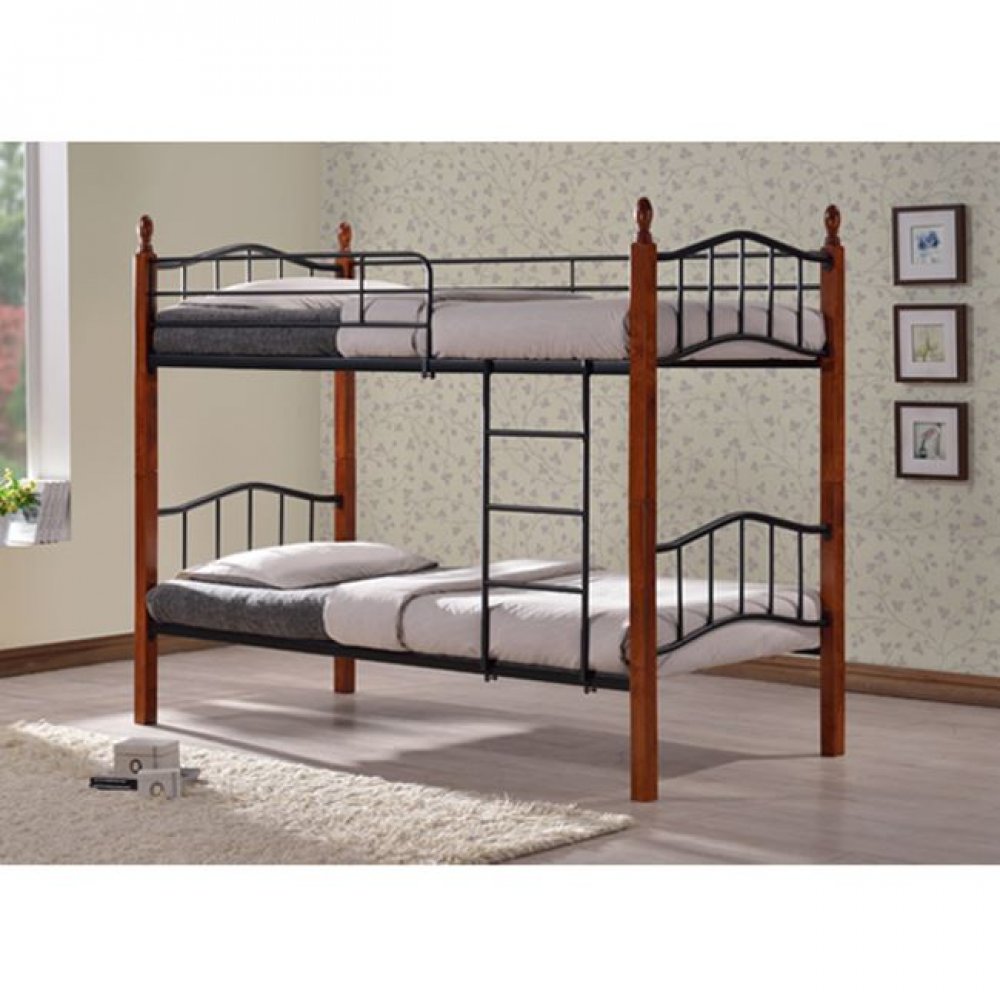 Κουκέτα κρεβάτι "MAX" μεταλλική/ξύλινη σε χρώμα καφέ/μαύρο 90x190