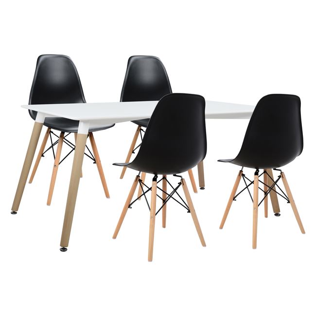 Σετ τραπεζαρίας από mdf/pp σε χρώμα μαύρο/λευκό 120x80x73