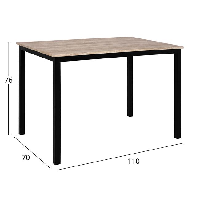 Σετ τραπεζαρίας από mdf/μέταλλο σε χρώμα σονόμα/μαύρο 110x70x76