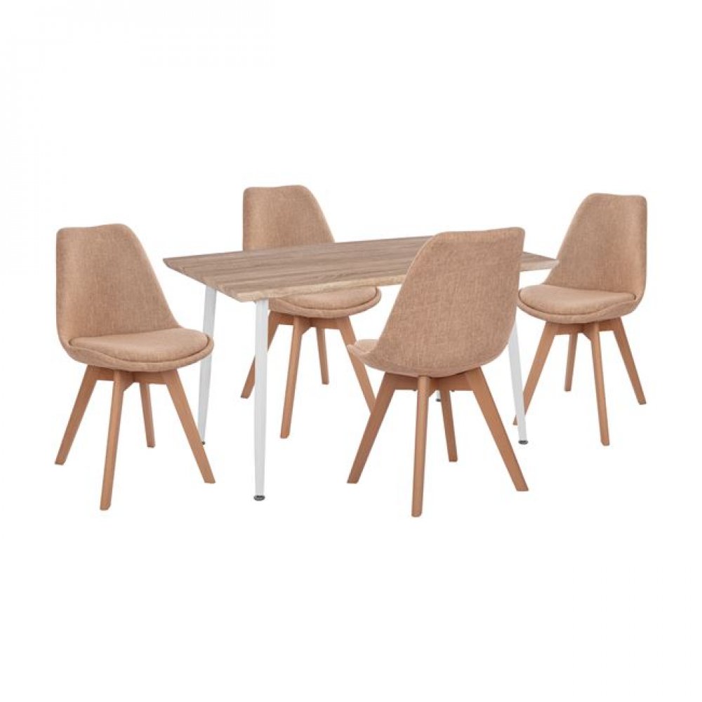 Σετ τραπεζαρίας από mdf/ύφασμα σε χρώμα σονόμα/μπεζ 120x70x76,5