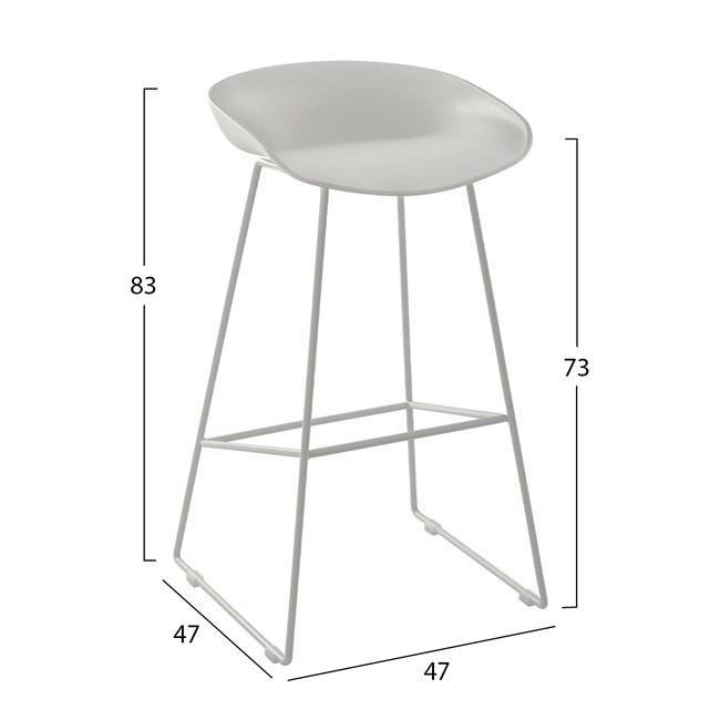 Σκαμπό μπαρ από μέταλλο/PP σε χρώμα λευκό 47x47x83