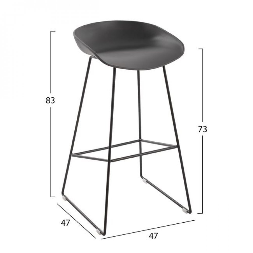 Σκαμπό μπαρ από μέταλλο/PP σε χρώμα γκρι 47x47x83