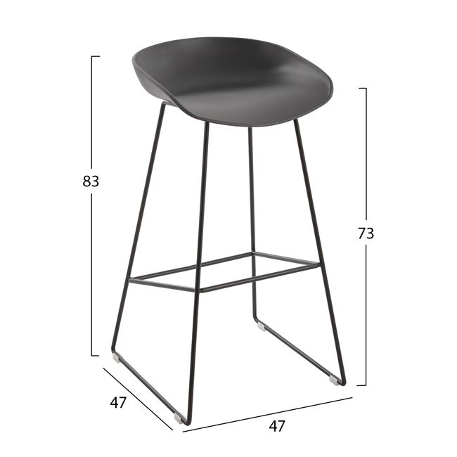 Σκαμπό μπαρ από μέταλλο/PP σε χρώμα γκρι 47x47x83