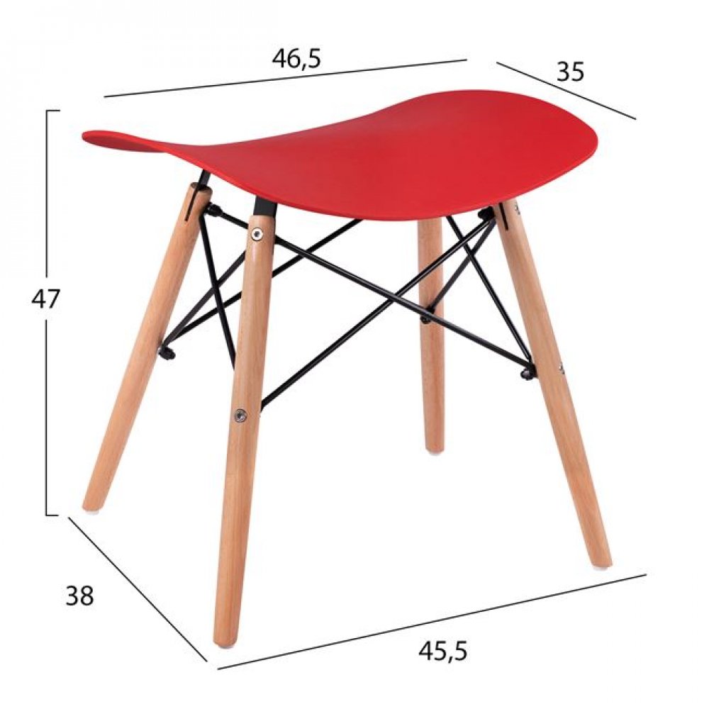 Σκαμπό "ΤΟΝΙΑ" από ξύλο/PP σε χρώμα κόκκινο/φυσικό 46,5x35x47