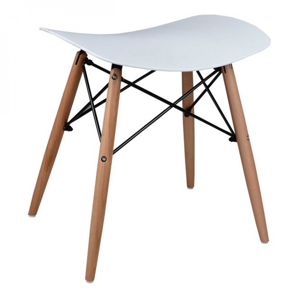 Σκαμπό "ΤΟΝΙΑ" από ξύλο/PP σε χρώμα λευκό/φυσικό 47x34.5x46.5