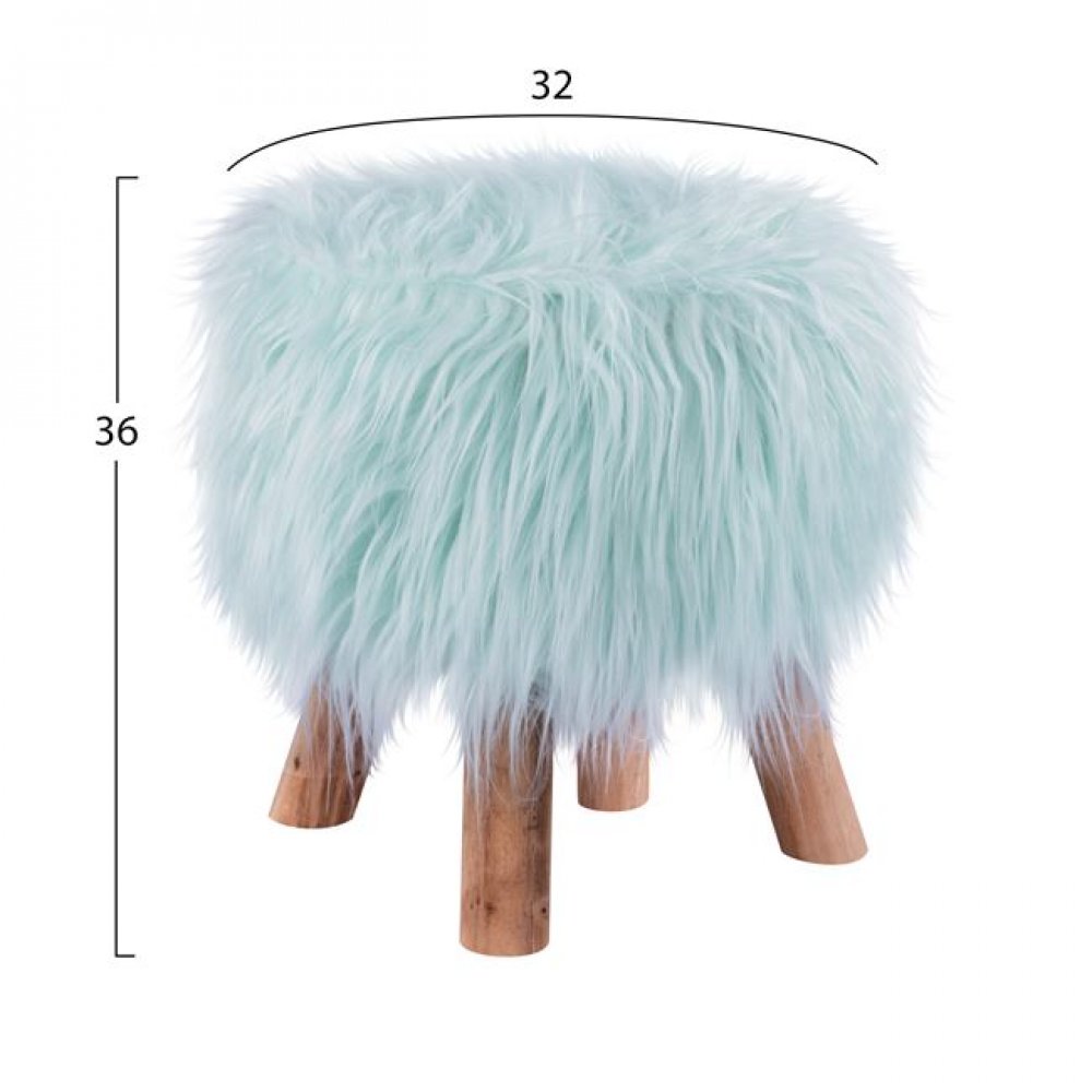 Σκαμπό "BECK" από ξύλο/γούνα σε χρώμα τιρκουάζ 32x36