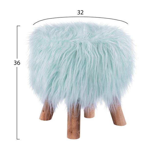 Σκαμπό "BECK" από ξύλο/γούνα σε χρώμα τιρκουάζ 32x36