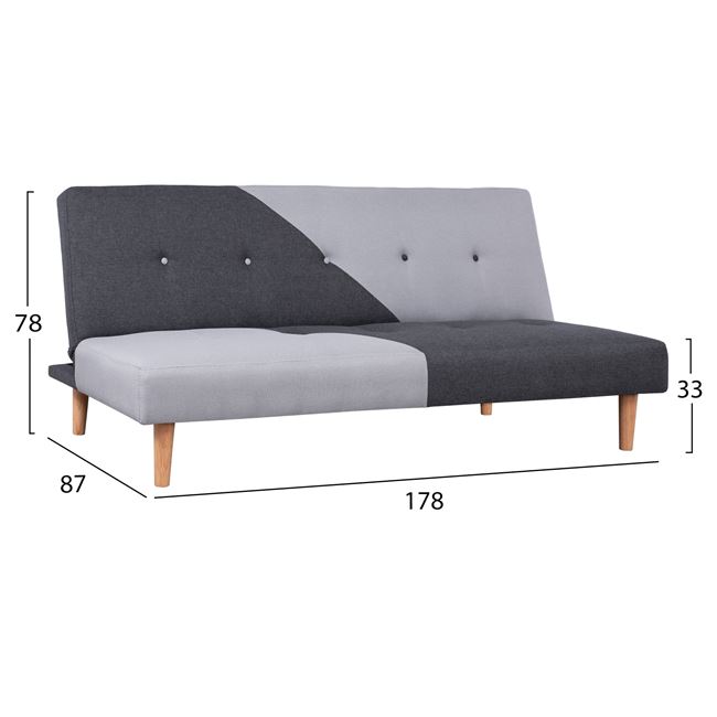 Καναπές κρεβάτι από ύφασμα σε χρώμα γκρι 178x87x78