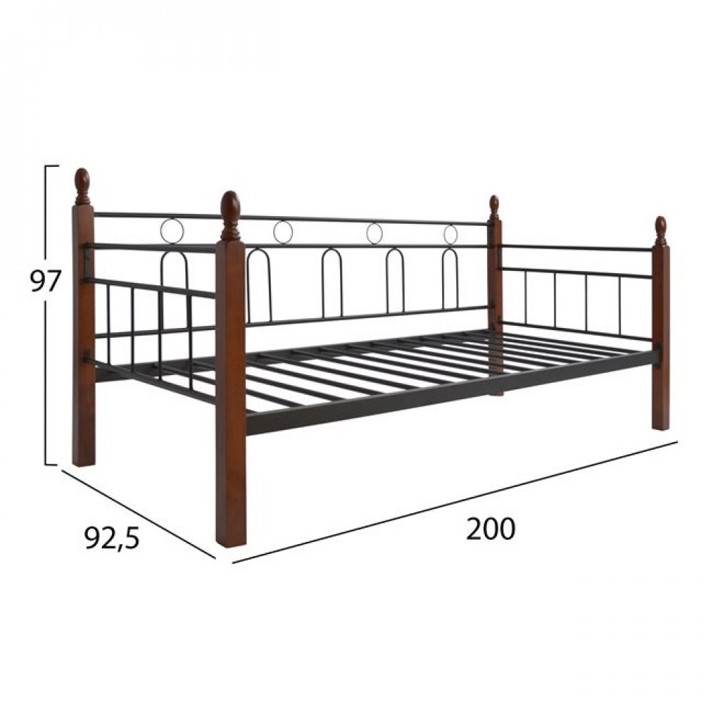 Καναπές κρεβάτι "MILA" από μέταλλο/ξύλο σε χρώμα μαύρο/καφέ 200x92,5x97