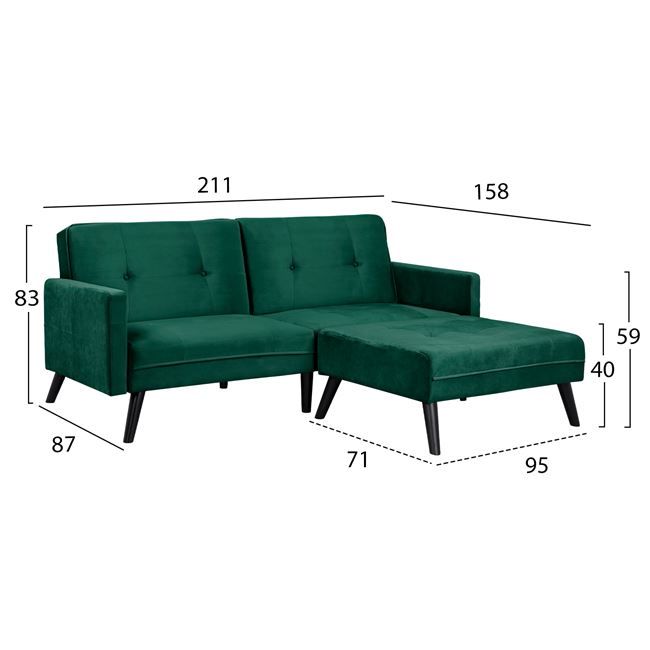 Καναπές γωνία "LIVIA" από ύφασμα σε χρώμα κυπαρισσί 211x158x83