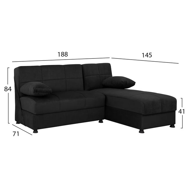 Καναπές γωνία από ύφασμα σε χρώμα μαύρο 188x145x84