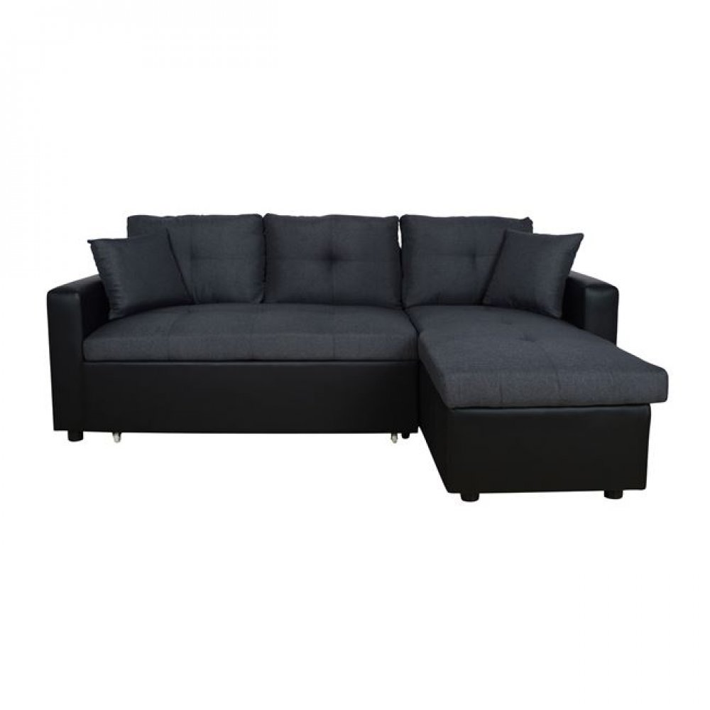 Καναπές γωνιακός-κρεβάτι από ύφασμα/PU σε χρώμα γκρι/μαύρο 220x146x86
