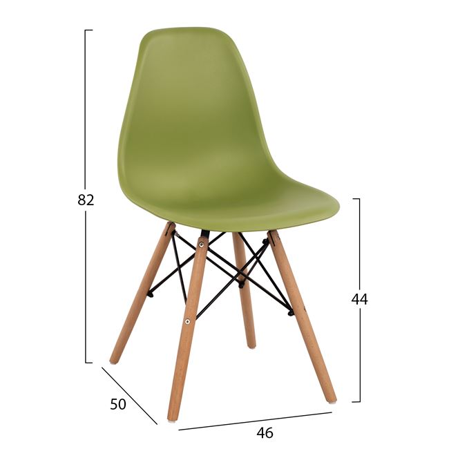 Καρέκλα "TWIST" από ξύλο/PP σε χρώμα λαχανί 46x50x82
