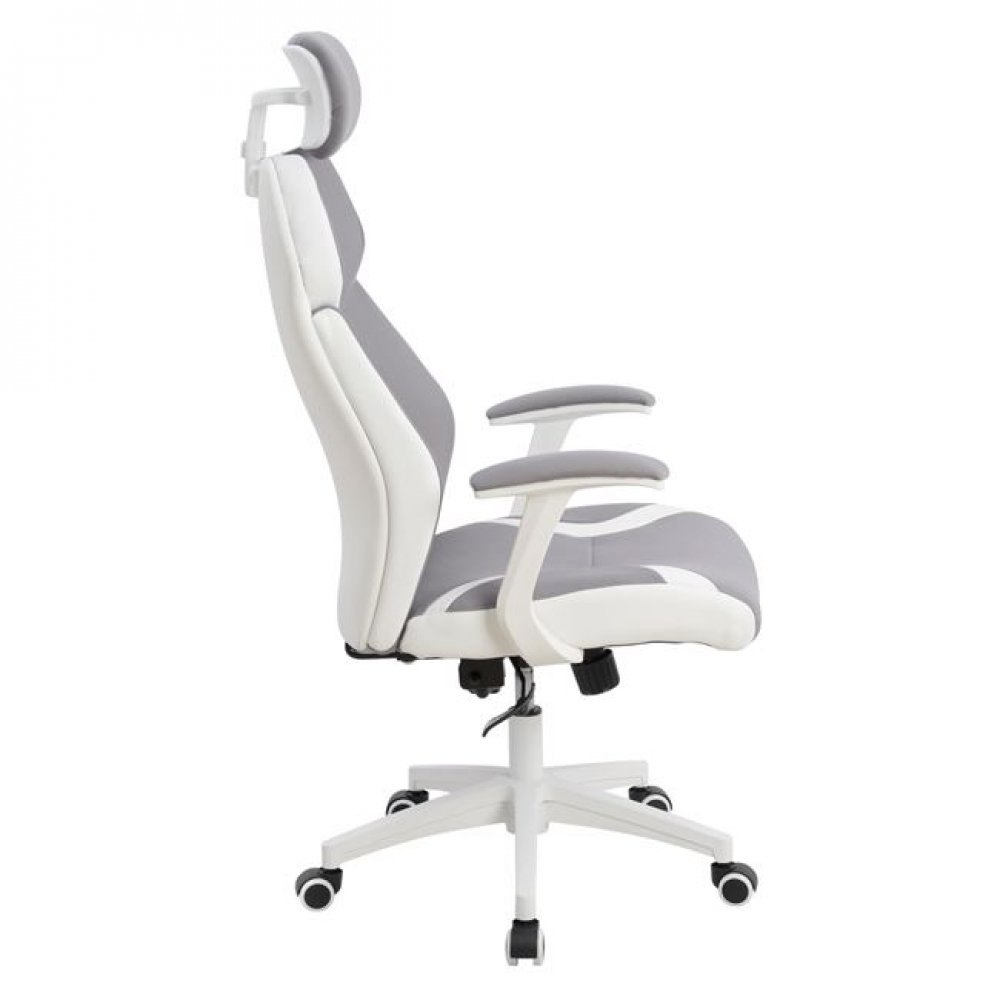 Πολυθρόνα διευθυντή από ύφασμα σε χρώμα λευκό/γκρι 65x73x130