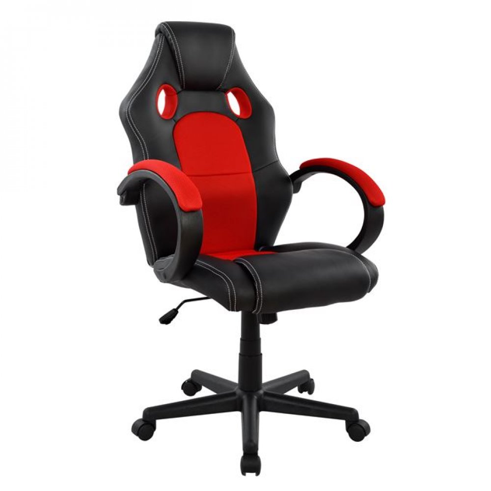 Πολυθρόνα εργασίας "BUCKET" από PU/ύφασμα σε χρώμα μαύρο/κόκκινο 65x70x119