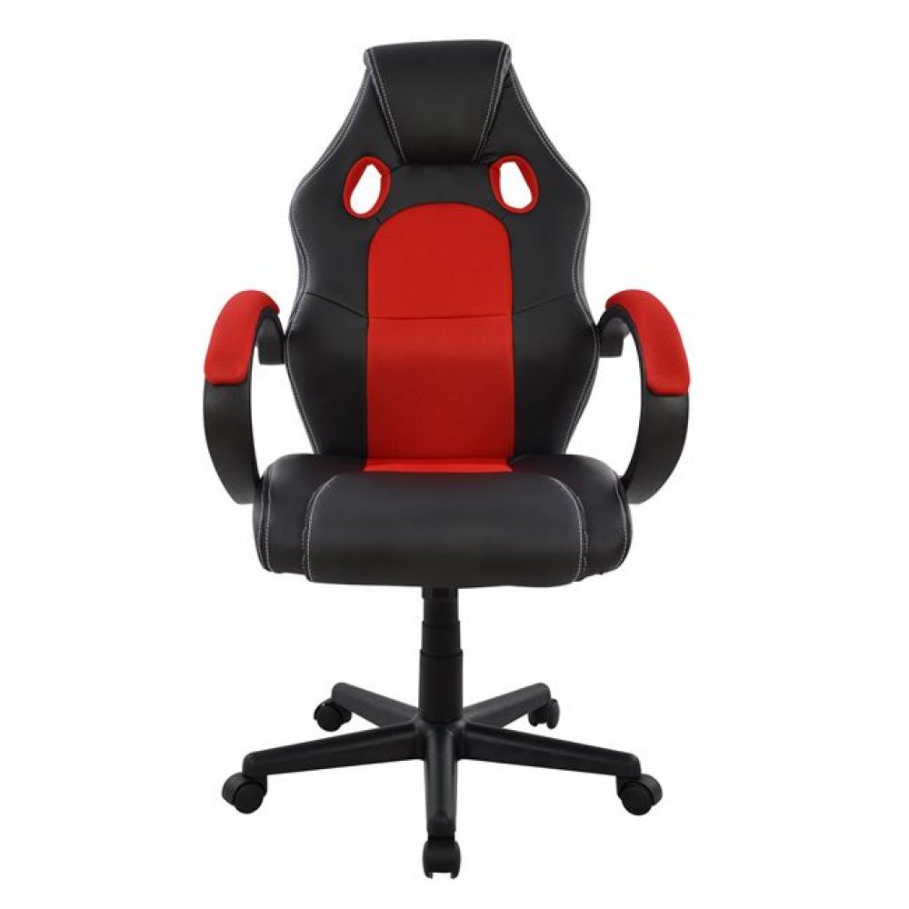 Πολυθρόνα εργασίας "BUCKET" από PU/ύφασμα σε χρώμα μαύρο/κόκκινο 65x70x119