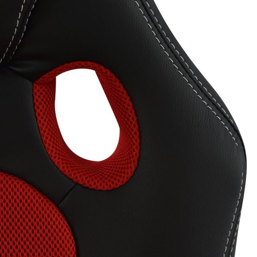 Πολυθρόνα εργασίας "BUCKET" από PU/ύφασμα σε χρώμα μαύρο/κόκκινο 65x70x119