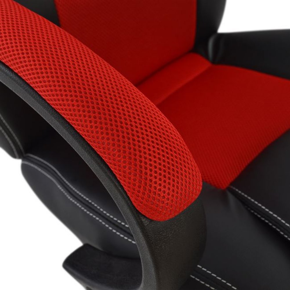 Πολυθρόνα εργασίας "BUCKET" από PU/ύφασμα σε χρώμα μαύρο/κόκκινο 65x70x119