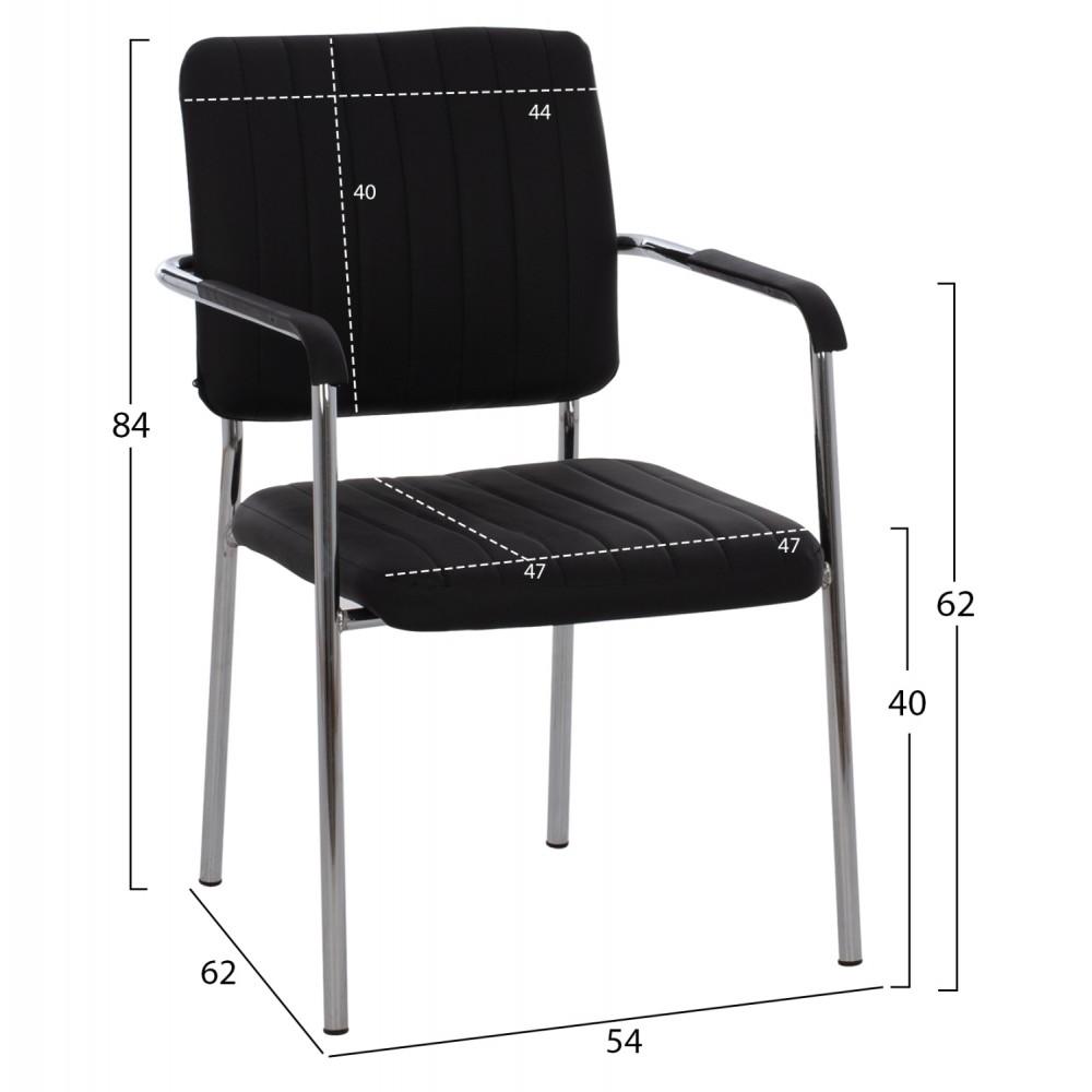 Καρέκλα επισκέπτη "QUESTA" από μέταλλο/PU σε χρώμα μαύρο 54x62x84