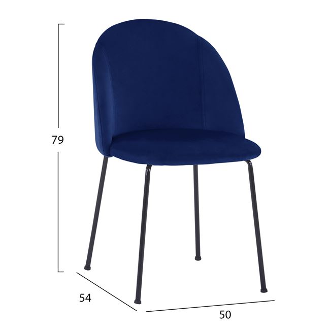 Καρέκλα "CLARA" από μέταλλο και βελούδο σε χρώμα μπλε 50x54x79