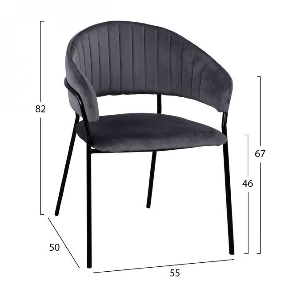 Πολυθρόνα "THEODORE" από ύφασμα βελούδο/μέταλλο σε χρώμα γκρι 55x50x82