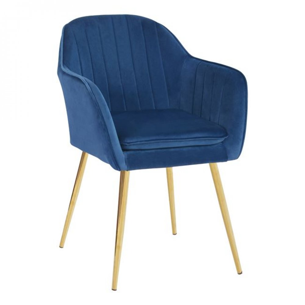 Πολυθρόνα "SAWYER" από ύφασμα βελούδο/μέταλλο σε χρώμα μπλε/χρυσό 54x53x78