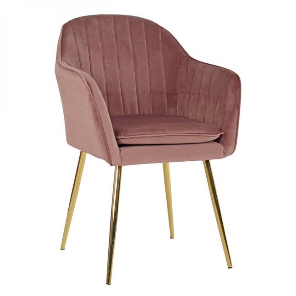 Πολυθρόνα "SAWYER" από ύφασμα βελούδο/μέταλλο σε χρώμα σάπιο μήλο/χρυσό 54x53x78