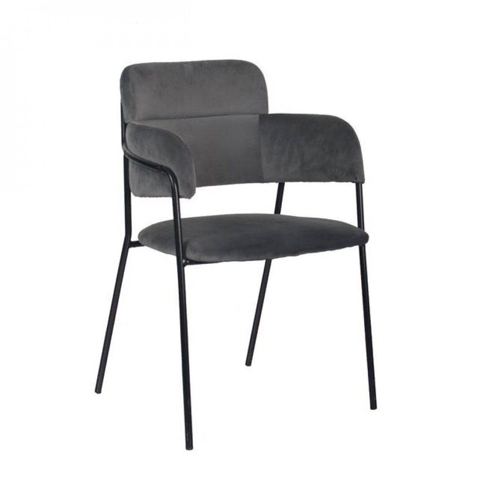 Πολυθρόνα "KELSO" από ύφασμα βελούδο/μέταλλο σε χρώμα γκρι/μαύρο 55x53x80
