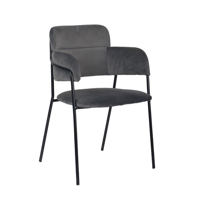 Πολυθρόνα "KELSO" από ύφασμα βελούδο/μέταλλο σε χρώμα γκρι/μαύρο 55x53x80