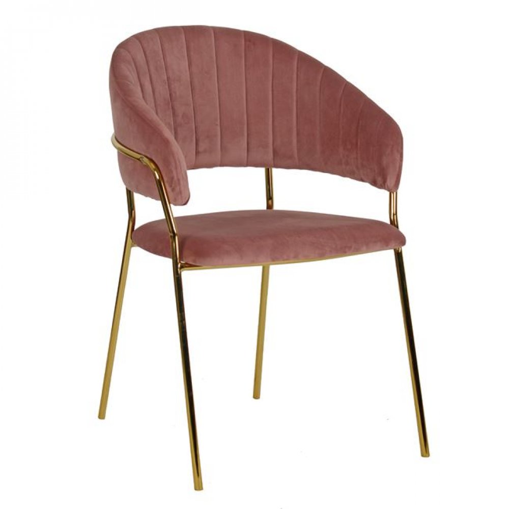 Πολυθρόνα "THEODORE" από ύφασμα βελούδο/μέταλλο σε χρώμα σάπιο μήλο/χρυσό 55x50x82