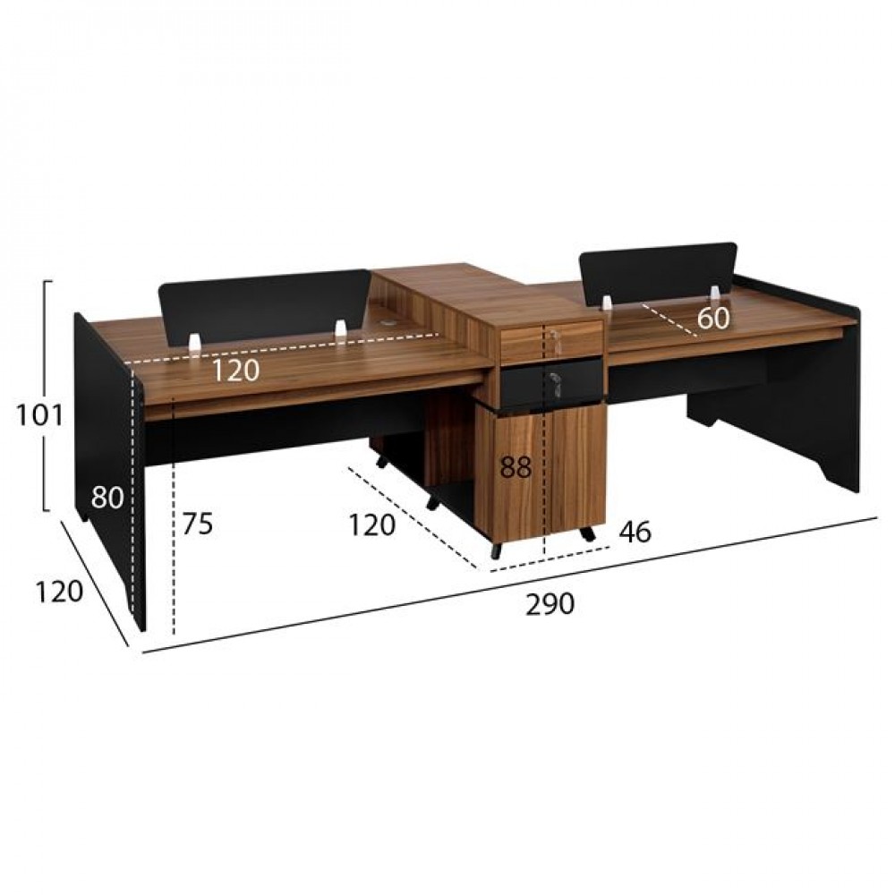 Γραφείο επαγγελματικό 4 ατόμων σε χρώμα γκρι/φυσικό 289x120x88