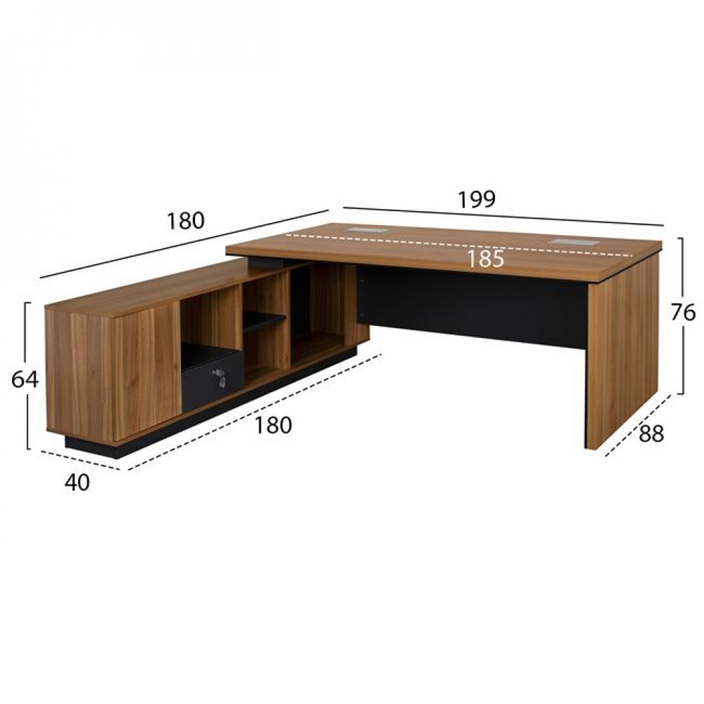 Γραφείο επαγγελματικό αναστρέψιμη γωνία σε χρώμα γκρι/μελί 199x180x76