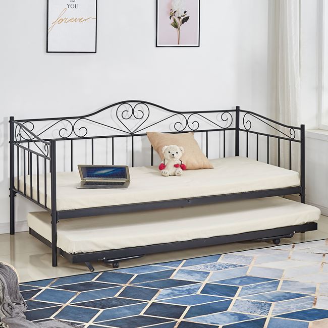 Κρεβάτι-καναπές μονό επεκτ/νο μεταλλικό σε χρώμα μαύρο 90x190x93