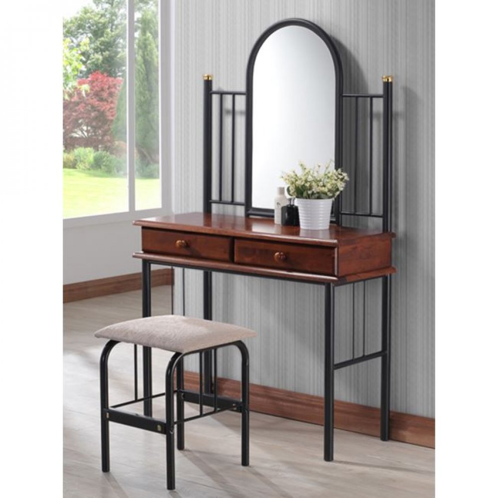 Τουαλέτα "SIBA" με σκαμπό και καθρέπτη σε χρώμα καφέ/μαύρο 33x90x148