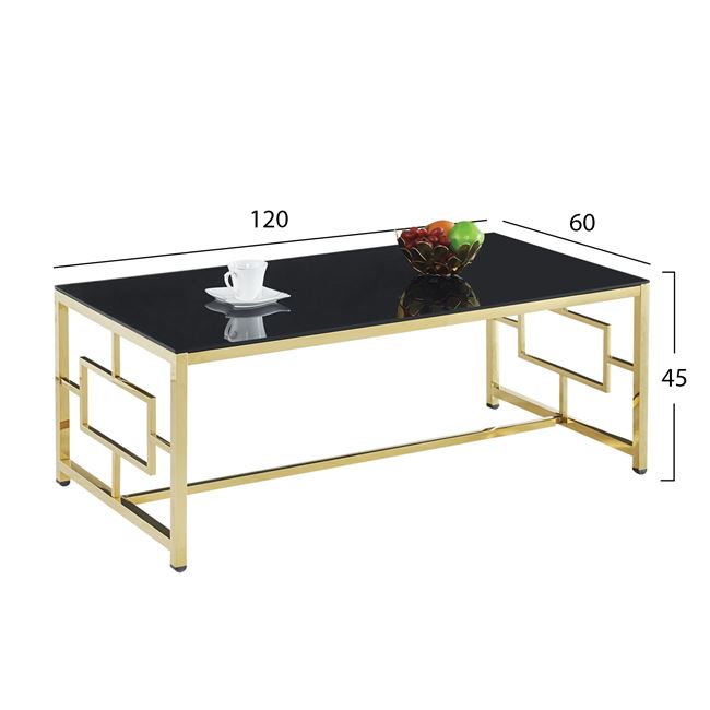 Τραπέζι σαλονιού "YARA" από γυαλί/μέταλλο σε χρώμα χρυσό/μαύρο 120x60x45