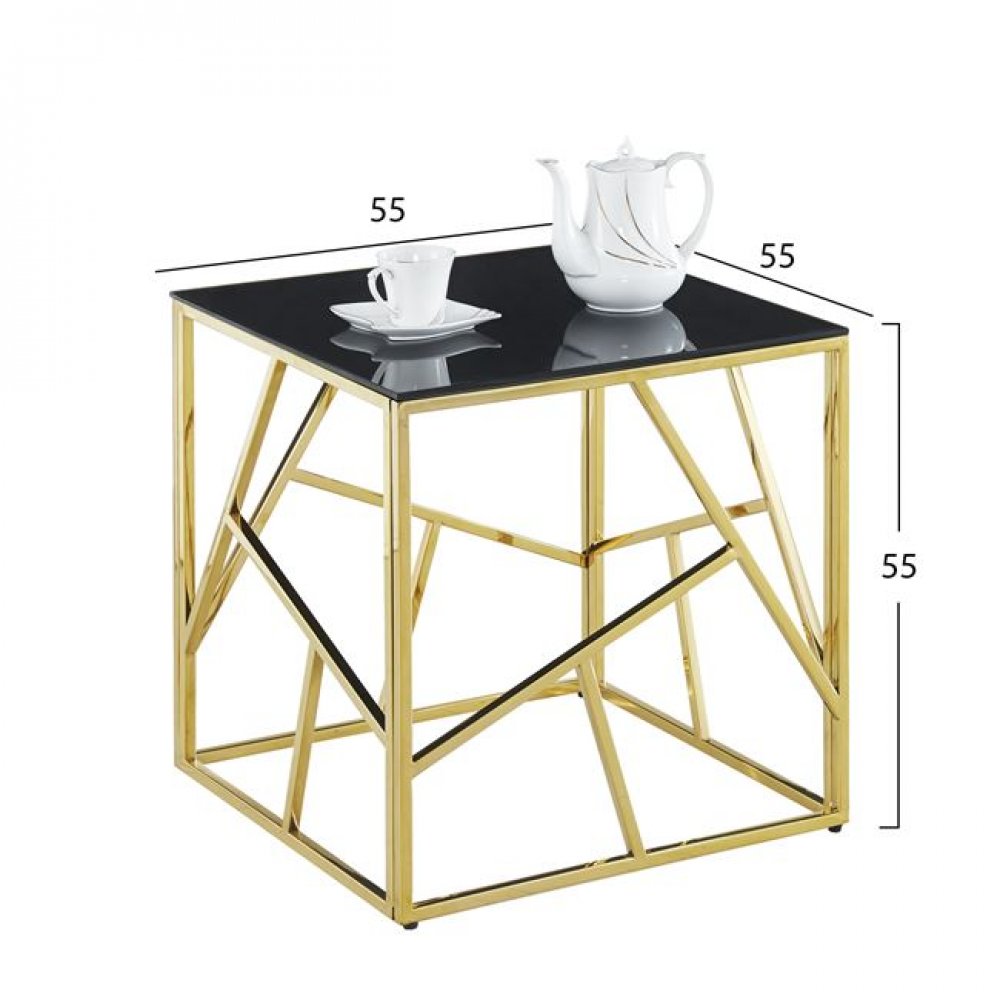 Τραπεζάκι βοηθητικό "JANA" από γυαλί/μέταλλο σε χρώμα χρυσό/μαύρο 55x55x55