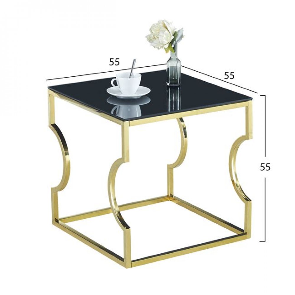 Τραπεζάκι βοηθητικό "AMARA" από γυαλί/μέταλλο σε χρώμα χρυσό/μαύρο 55x55x55