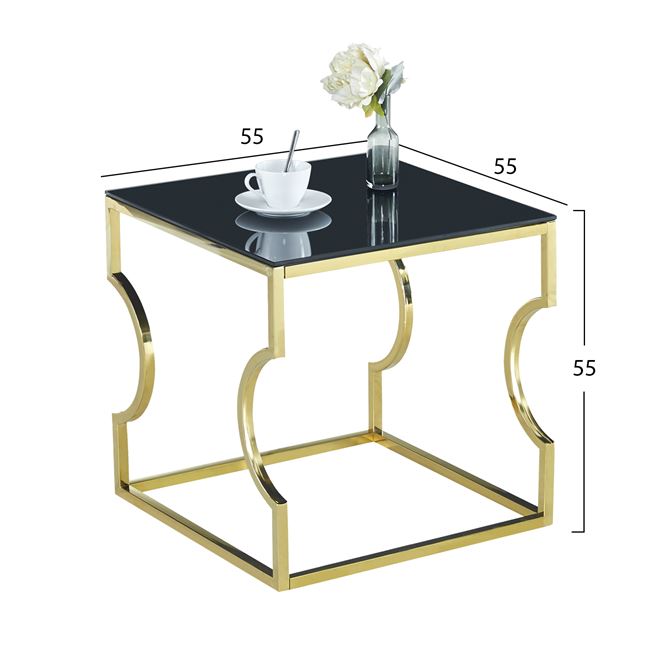Τραπεζάκι βοηθητικό "AMARA" από γυαλί/μέταλλο σε χρώμα χρυσό/μαύρο 55x55x55