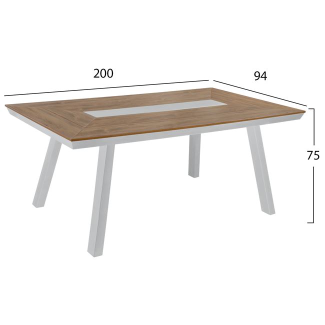 Τραπέζι αλουμινίου με POLYWOOD σε χρώμα λευκό 200x94x75