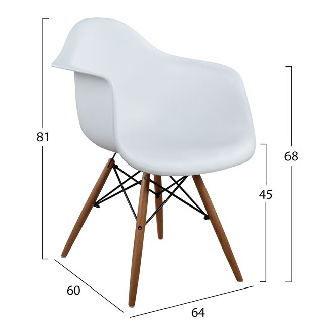 Πολυθρόνα "MIRTO" ξύλο/PP σε χρώμα λευκό/φυσικό 64x60x81