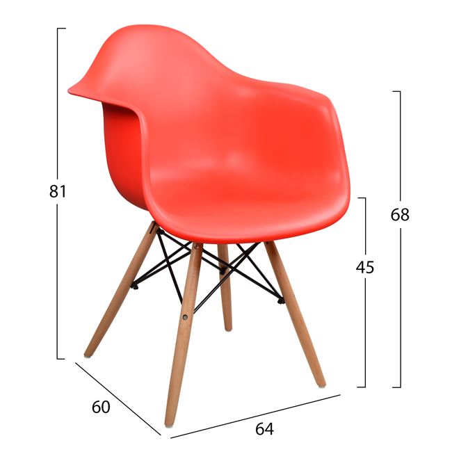 Πολυθρόνα "MIRTO" από PP σε χρώμα κόκκινο/φυσικό 64x60x81