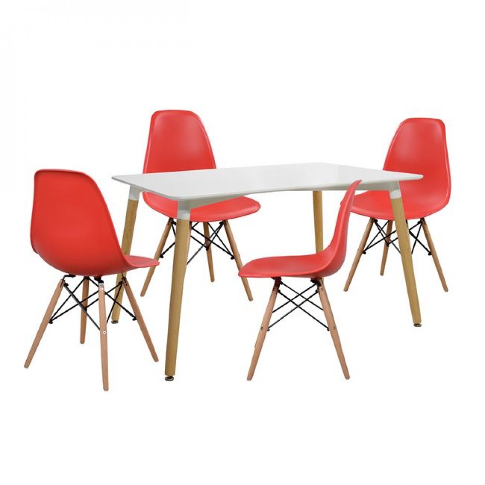 Σετ τραπεζαρίας "MINIMAL" 5τμχ από ξύλο και PP σε χρώμα κόκκινο/φυσικό 120x80x73