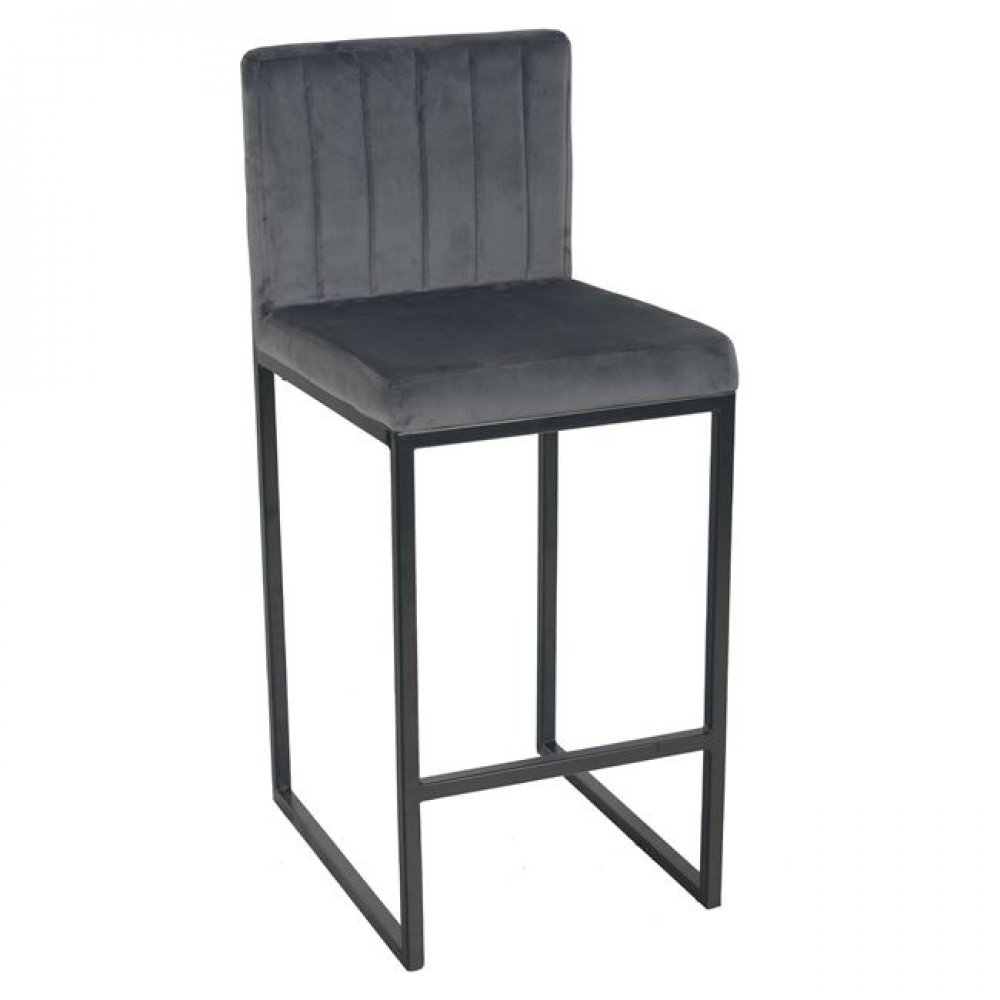 Σκαμπό μπαρ "PIPER" από μέταλλο/βελούδο σε χρώμα μαύρο/γκρι 42x49x96