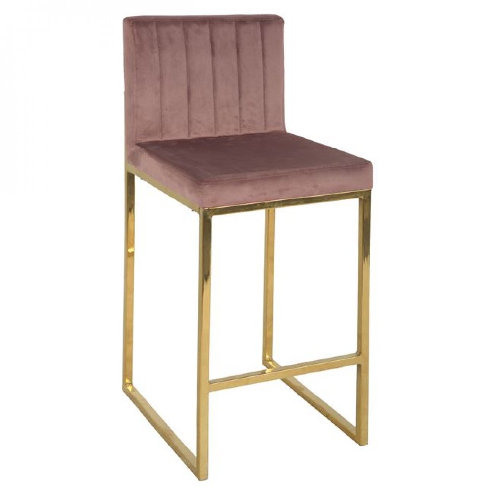 Σκαμπό μπαρ "PIPER" από μέταλλο/βελούδο σε χρώμα χρυσό/σάπιο μήλο 40x48x95